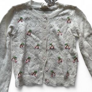 Cherry Embroidered White Cardigan Sweater
